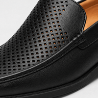 Men's Black Genuine Leather Perforated Slip-On Loafers