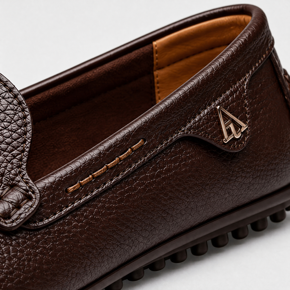 Men's Brown Leather Perforated Slip-On Driving Loafers