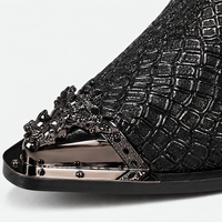 Men's Black Crocodile Textured Metal Toe Slip-On Loafers