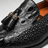 Men's Black Patent Leather Crocodile Embossed Tassel Loafers