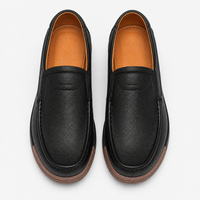 Women's Black Leather Wedge Loafers with Round Toe