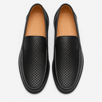 Men's Black Genuine Leather Perforated Slip-On Loafers