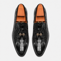 Men's Black Patent Leather Crocodile Embossed Tassel Loafers