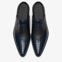 Gentry Morris Men's Navy & Black Crocodile-Embossed Pointed Toe Mule Loafers