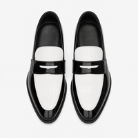Men's Black & White Croc Pattern Mixed Leather Penny Loafers