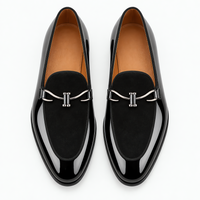 Men's Black Patent Leather Monk Loafers with Metal Bit