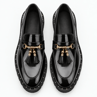 Gentry Morris Men's Black Patent Leather Tassel Loafers with Gold Skull Hardware