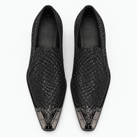 Men's Black Crocodile Textured Metal Toe Slip-On Loafers