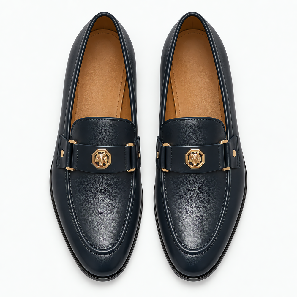 Men's Blue Leather Slip-On Driving Loafers