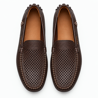 Men's Brown Leather Perforated Slip-On Driving Loafers