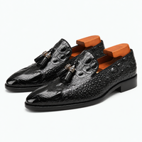 Men's Black Patent Leather Crocodile Embossed Tassel Loafers