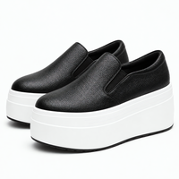 Women's Black Genuine Leather Platform Slip-On Loafers