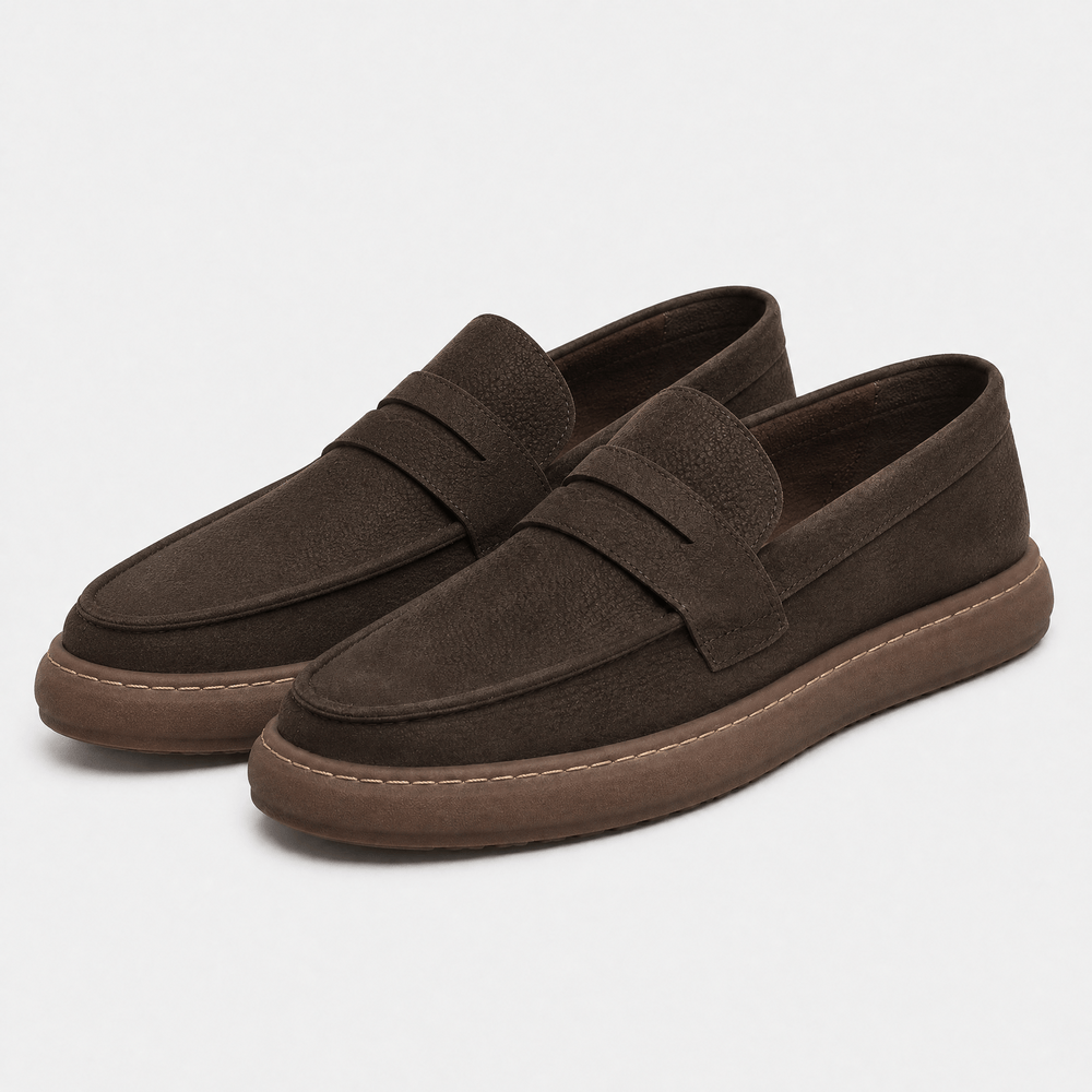 Gentry Morris Men's Brown Leather Penny Loafers - Slip-On Smart Casual Shoes