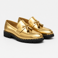 Men's Gold Leather Tassel Loafers with Lug Sole