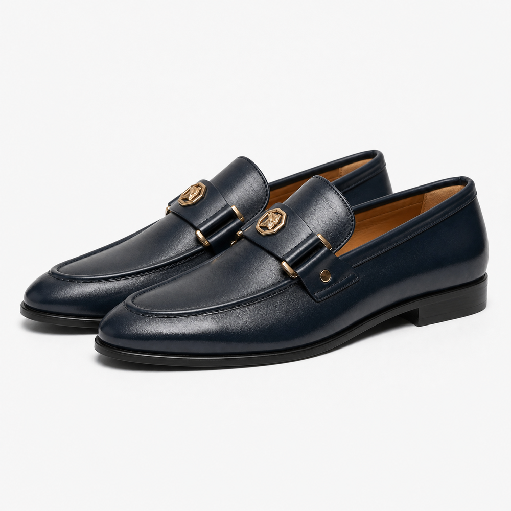 Men's Blue Leather Slip-On Driving Loafers