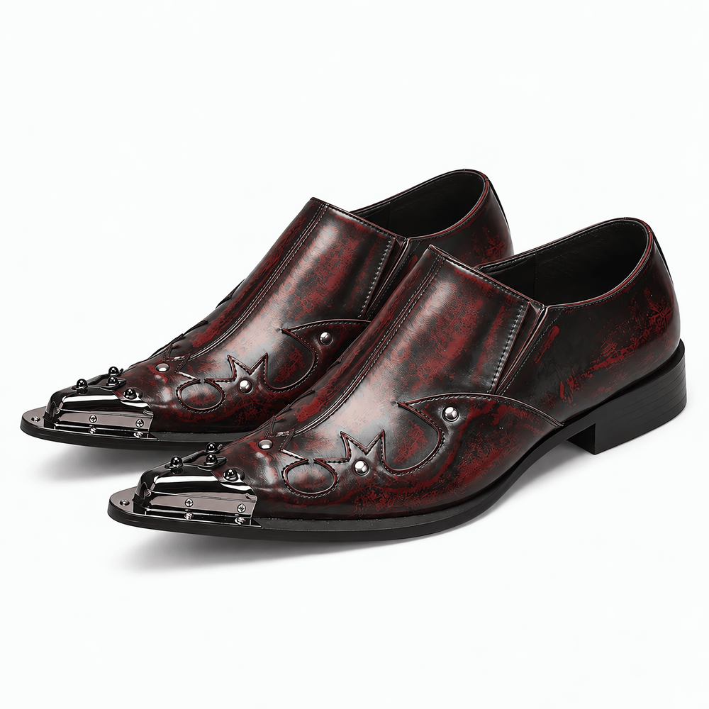 Gentry Morris Men's Burgundy Patent Leather Slip-On Loafers with Metal Toe Cap