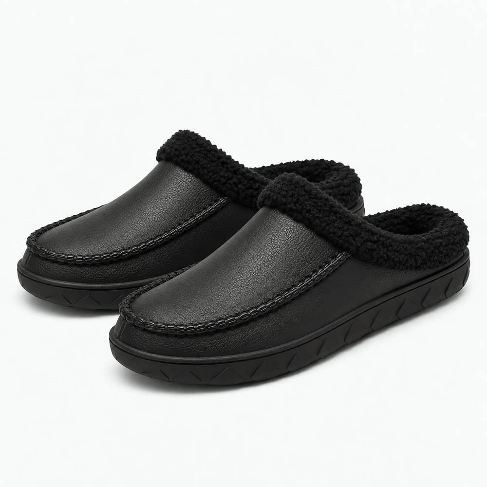 Gentry Morris Men's Black Plush-Lined Indoor Slipper Clogs