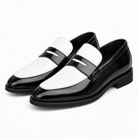 Men's Black & White Croc Pattern Mixed Leather Penny Loafers