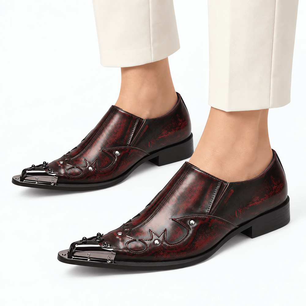 Gentry Morris Men's Burgundy Patent Leather Slip-On Loafers with Metal Toe Cap