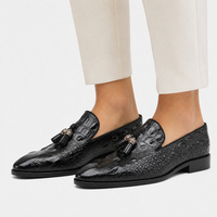 Men's Black Patent Leather Crocodile Embossed Tassel Loafers