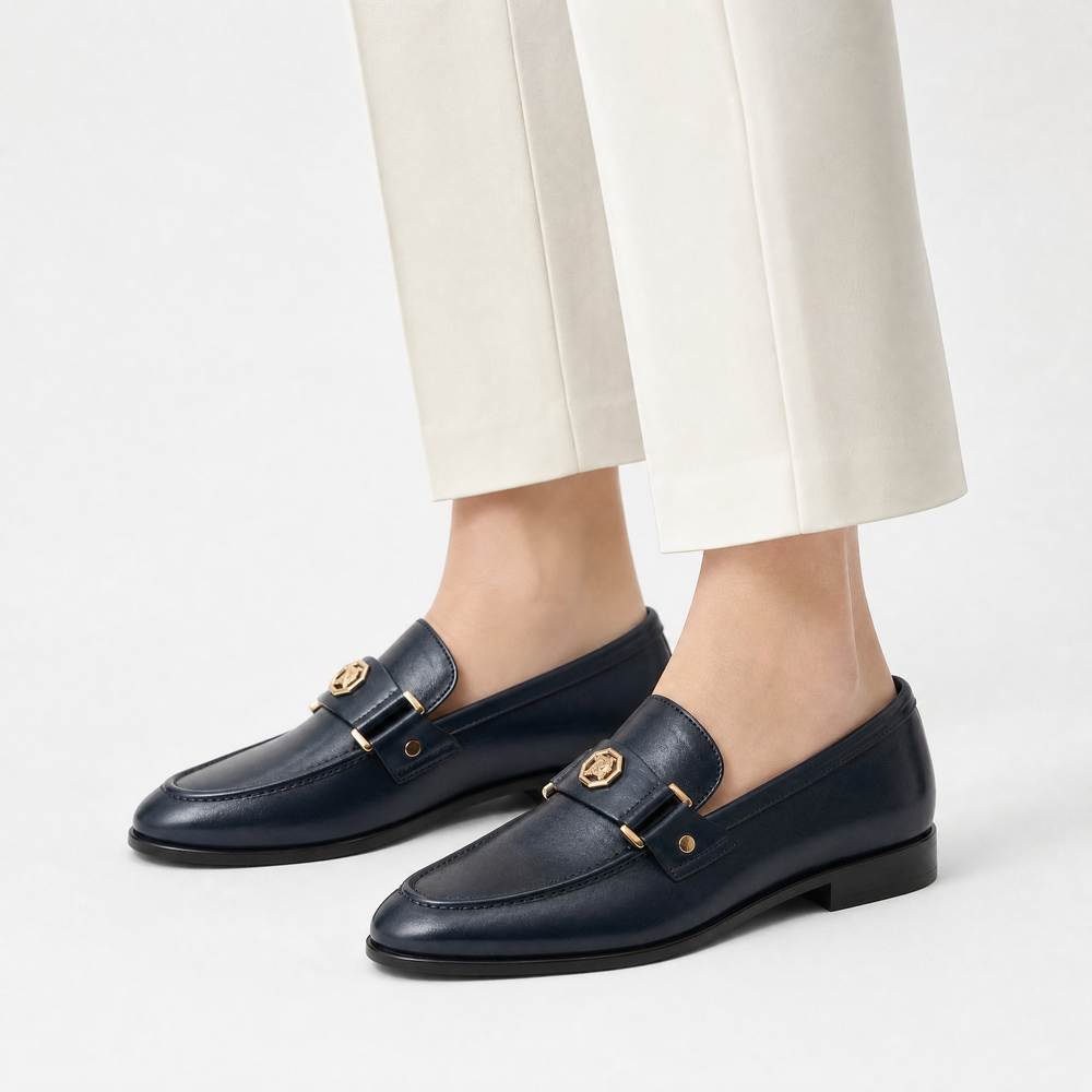 Men's Blue Leather Slip-On Driving Loafers