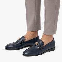 Men's Blue Leather Slip-On Driving Loafers