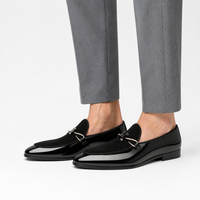 Men's Black Patent Leather Monk Loafers with Metal Bit