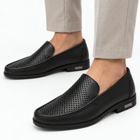 Men's Black Genuine Leather Perforated Slip-On Loafers