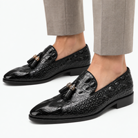 Men's Black Patent Leather Crocodile Embossed Tassel Loafers